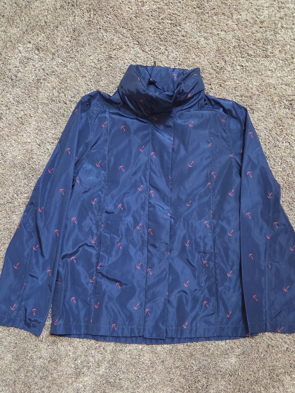 G.H. Bass & Co. Hooded Navy Rain Jacket with Red Anchor Print Size Medium